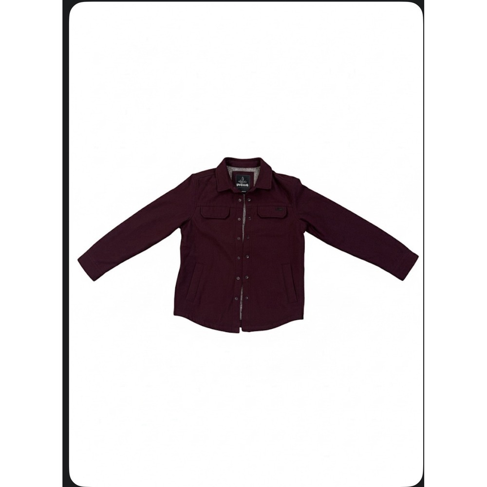 Prana Wool Snap Closure‎ Pea Coat Jacket Men Size M Maroon Organic Cotton Lining